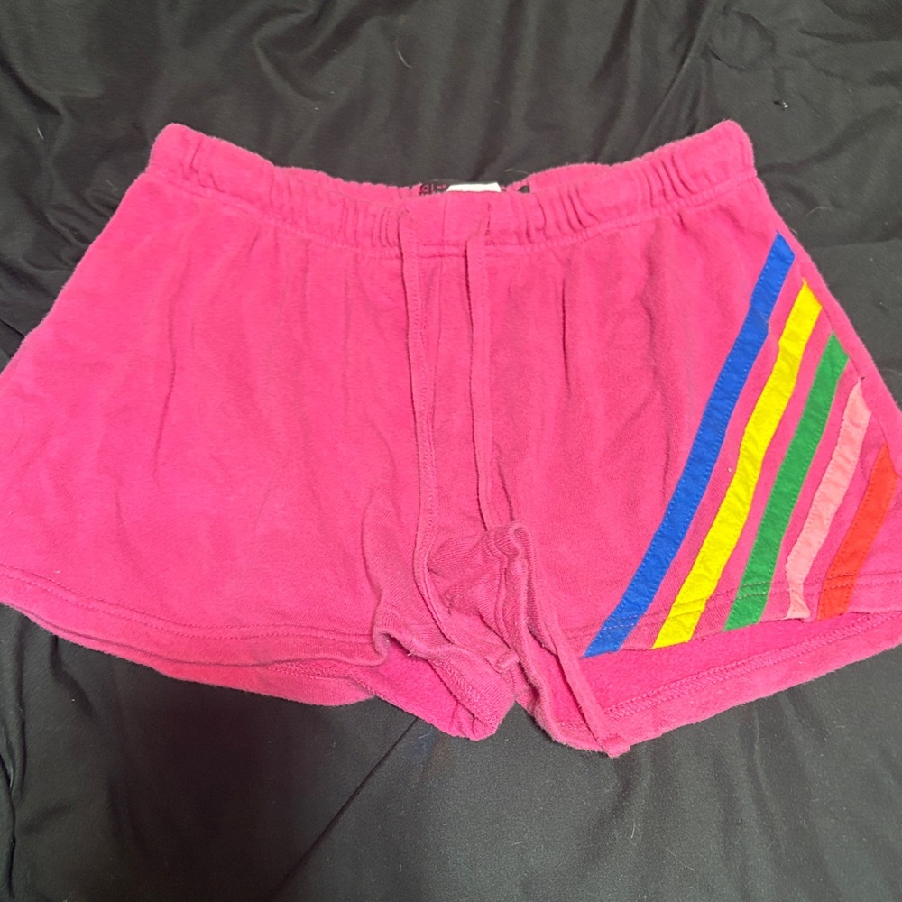 No Boundaries Pink Athletic Shorts with Rainbow Accents